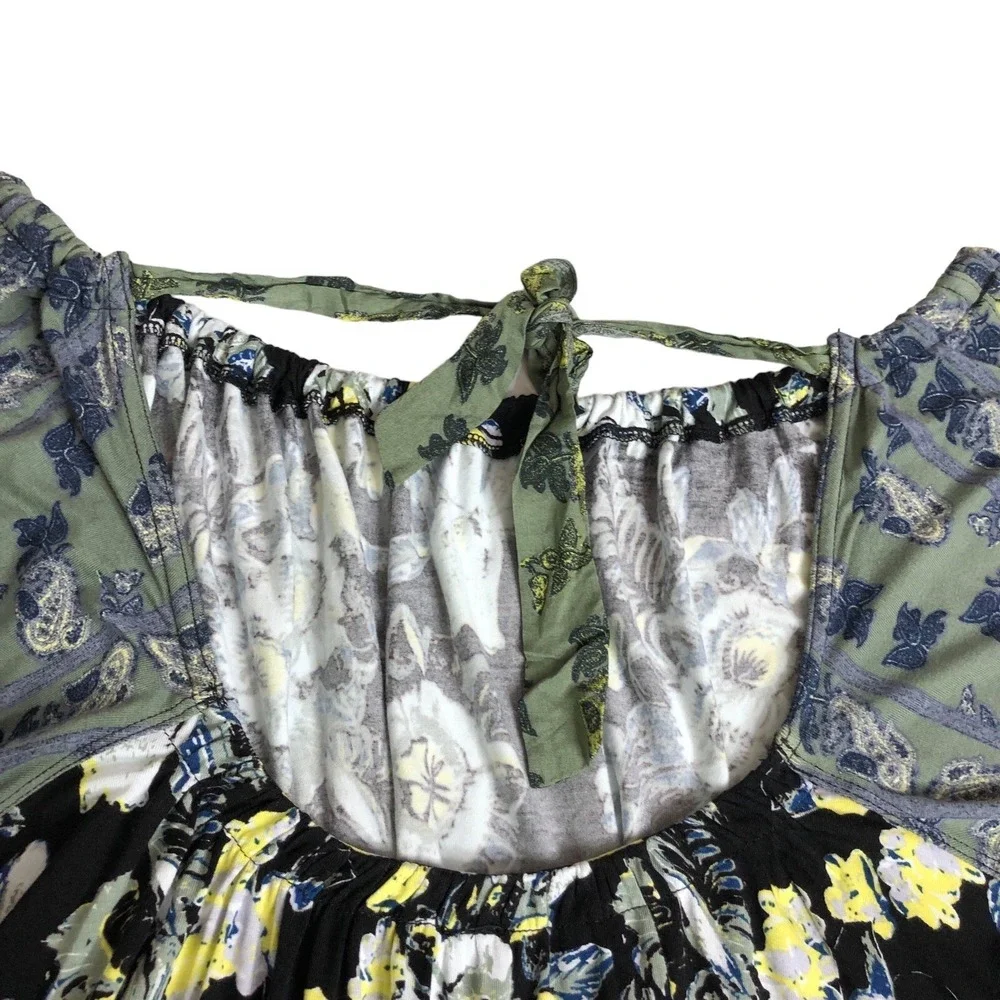 Free People Baja Babe‎ Top Womens M Floral Paisley Tie Stretch Cottage Boho NWT